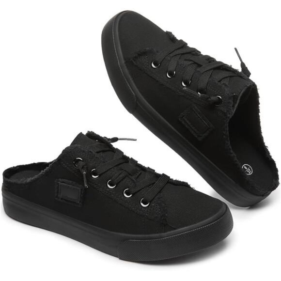 Women's Slip on Sneakers Canvas Slip Full Black - Picture 1 of 6